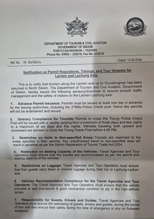 North Sikkim Road Permit Notification Latest